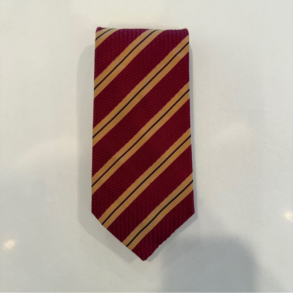 Burberry Red and Gold Silk Tie with Diagonal Stripes